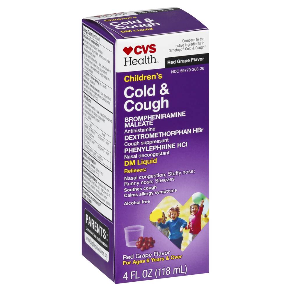 CVS Pharmacy Children's Health Dm Liquid Red Grape Flavor Cold & Cough (4 fl oz)