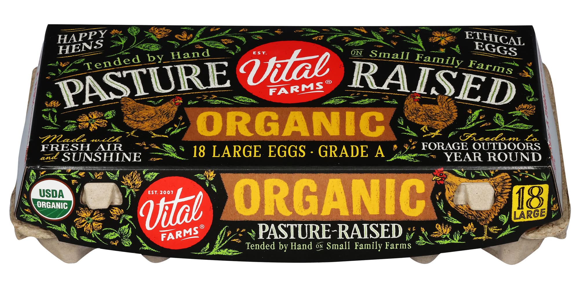 Vital Farms Organic Pasture Raised Eggs, Grade A (36 oz, 18 ct)