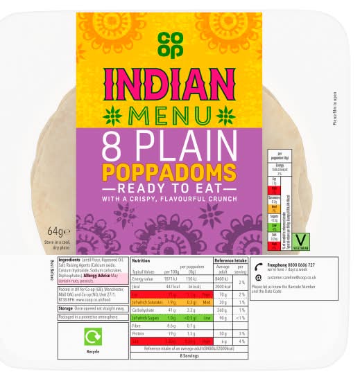 Co-op Indian Menu Plain Poppadoms (8 pack)