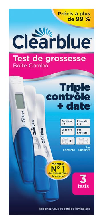 Clearblue pack combiné de tests de grossesse avec vérification et date - check & date pregnancy test combo pack (3 unités)