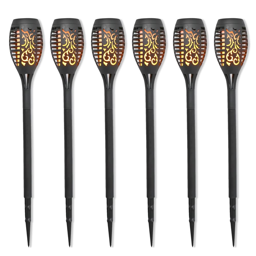Lite Trends 6 -Pack TIKI flame 5 -Lumens Black Solar LED Outdoor Path light kit with Dusk-to-Dawn Sensor 1600-K
