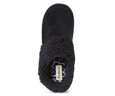 Women's Medium Black Velour Clog Slippers