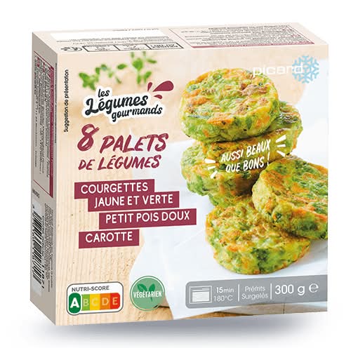 8 palets de légumes courgettes jaune et verte, petit pois doux, carotte