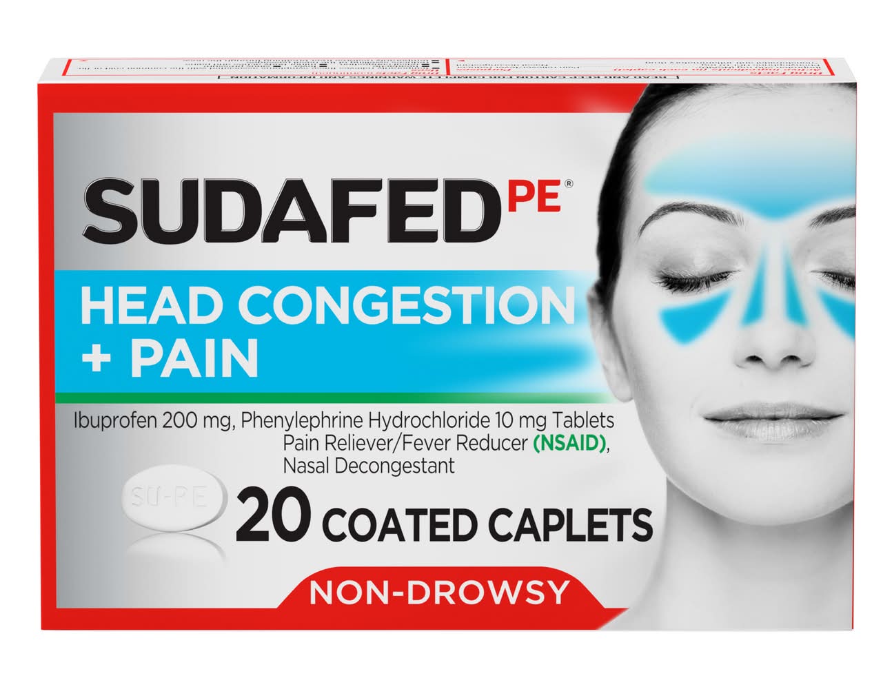 Sudafed PE Head Congestion Pain Coated Caplets 200 mg (20 ct)