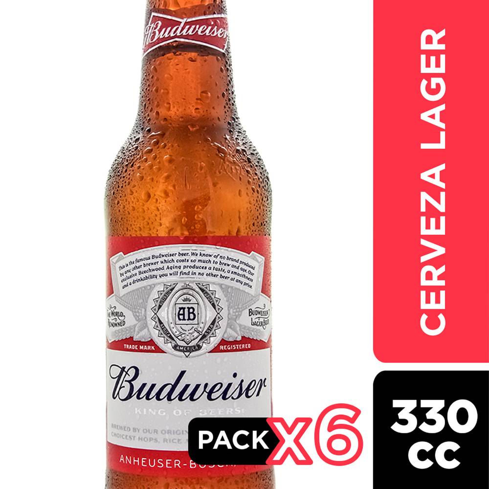 Budweiser pack cervezas (6 u x 330 ml c/u)