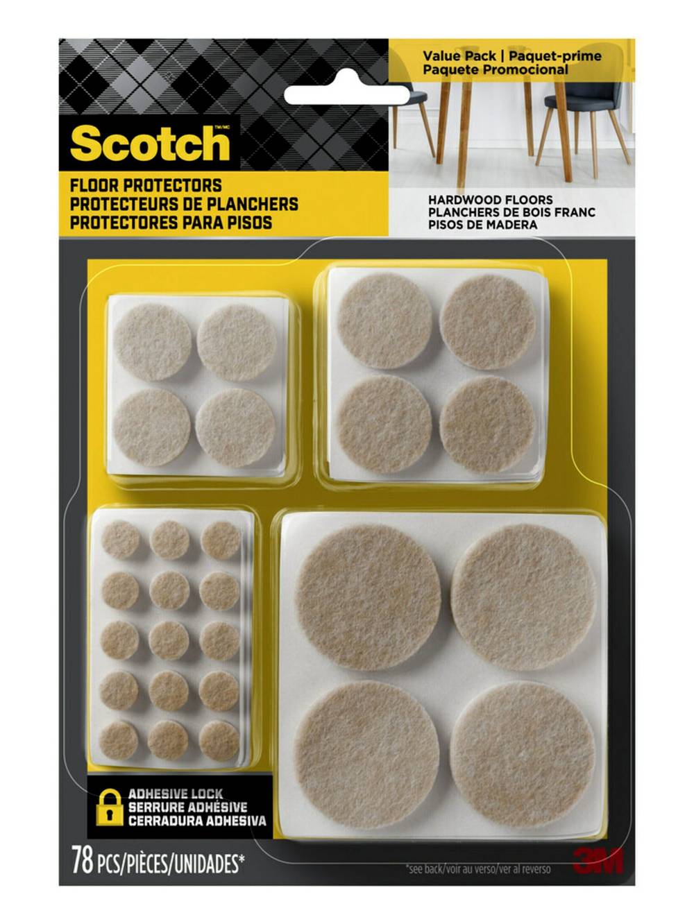 Scotch 78 -Pack Assorted Beige Round Felt furniture pads | SP855-NA