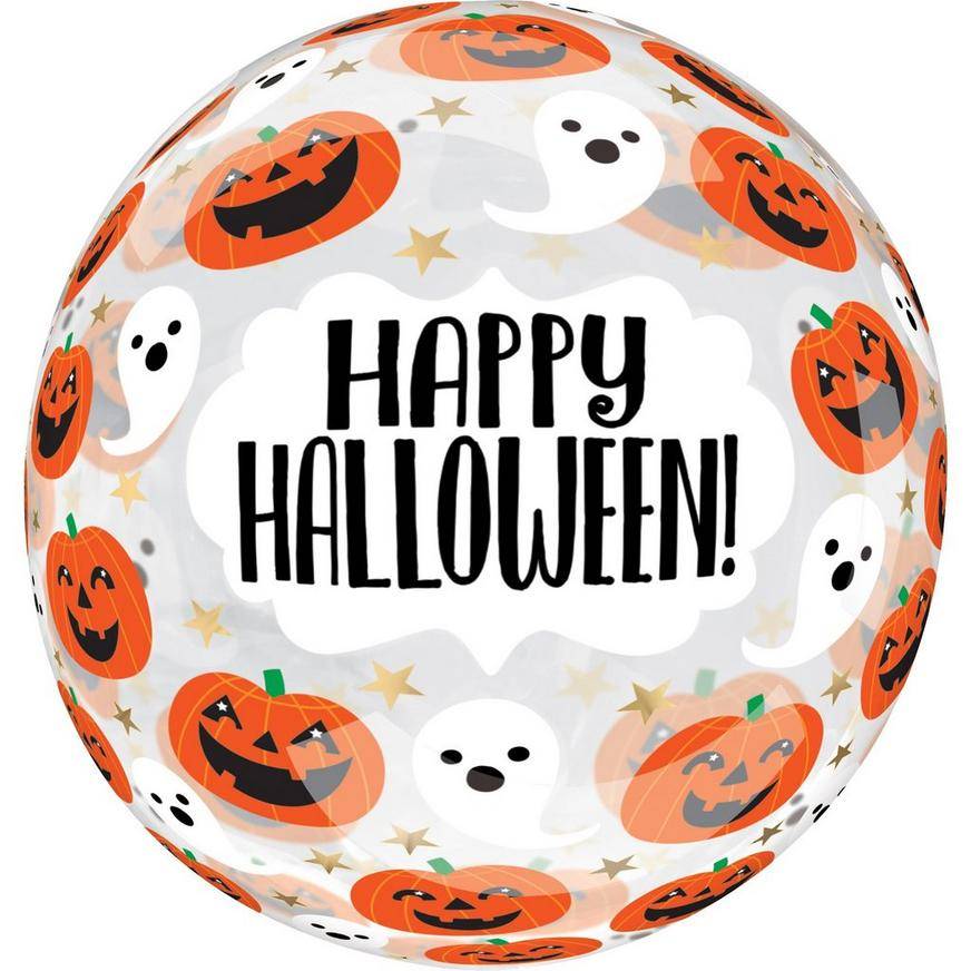 Uninflated Happy Halloween Fun Spooky Pumpkins Ghosts Plastic Balloon, 18in - Clearzae