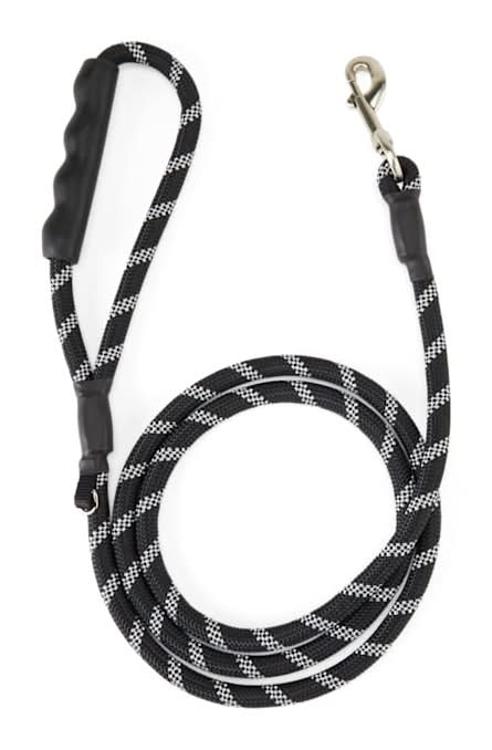 YOULY Reflective Braided Rope Dog Leash, Black, 6-ft long, 1/2-in wide