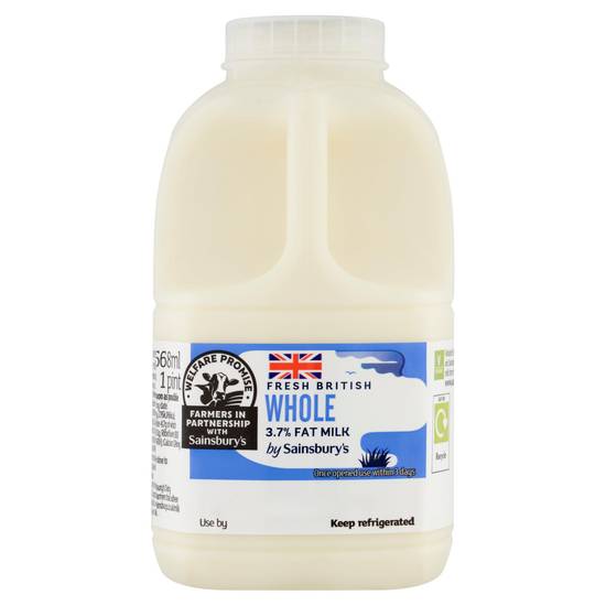 Sainsbury's British Whole Milk 568ml (1 pint)