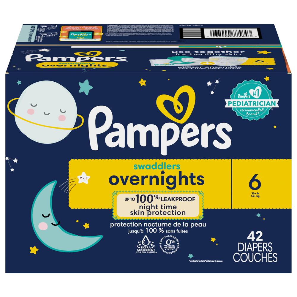 Pampers Swaddlers Soft and Absorbent Overnights Diapers Size 6 (42 ct)