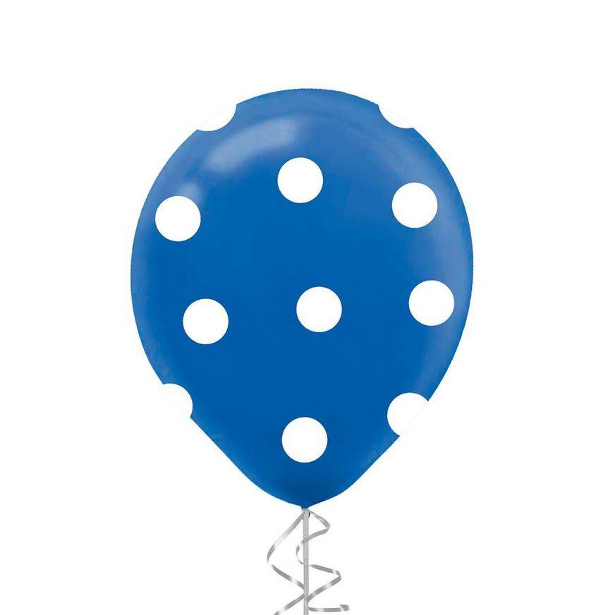 Uninflated 1ct, 12in, Royal Blue Polka Dot Latex Balloon