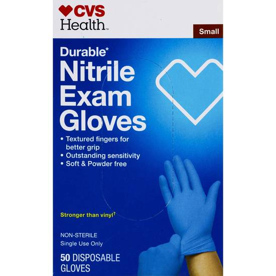 CVS Health Durable Nitrile Exam Gloves, Small, 50 CT
