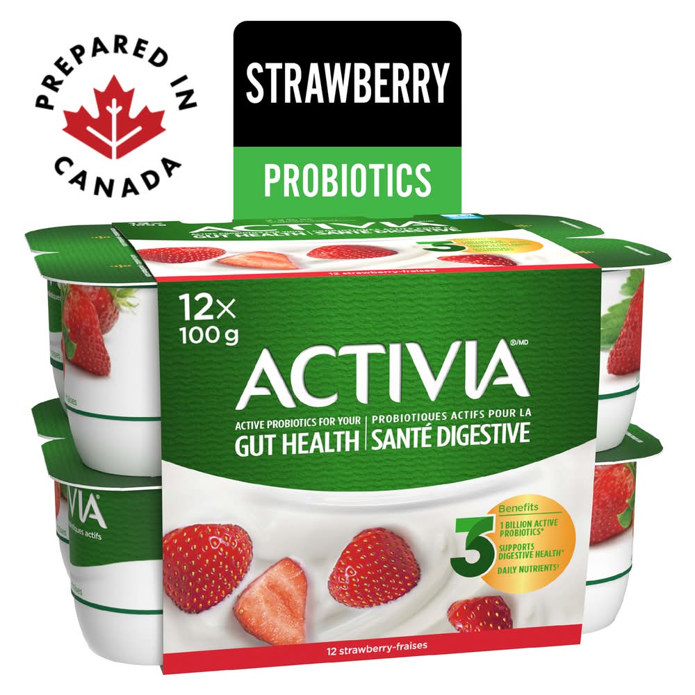 Activia Probiotic Yogurt, Strawberry (12 x 100 g)
