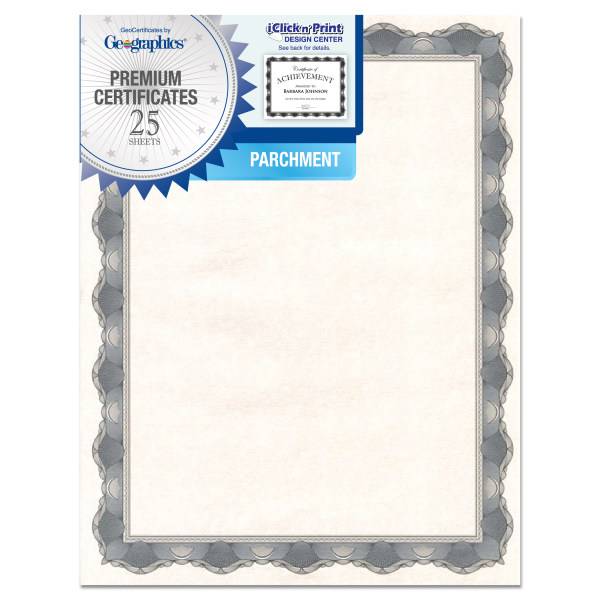 Geographics Parchment Certificates, 8 1/2" X 11" Crown Silver