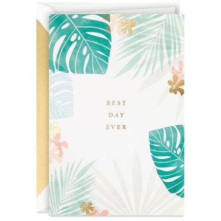 Hallmark Signature Blank Card (best day ever tropical leaves and flowers)