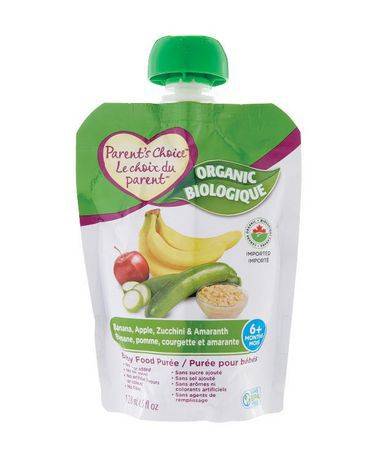 Parent's Choice Organic Banana Apple Zucchini & Amaranth Baby Food Purée (128 ml)