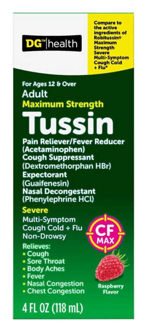 Dg Health Adult Maximum Strength Tussin Non-Drowsy Cold And Flu Medicine 4 Fl Oz