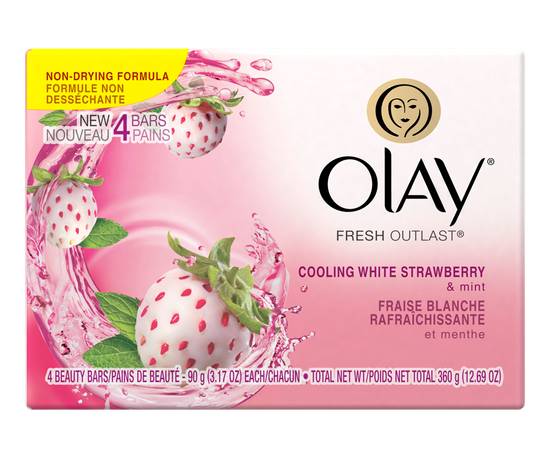 Olay Fresh Outlast Beauty Bar (4 x 90 g, cooling white strawberry & mint)