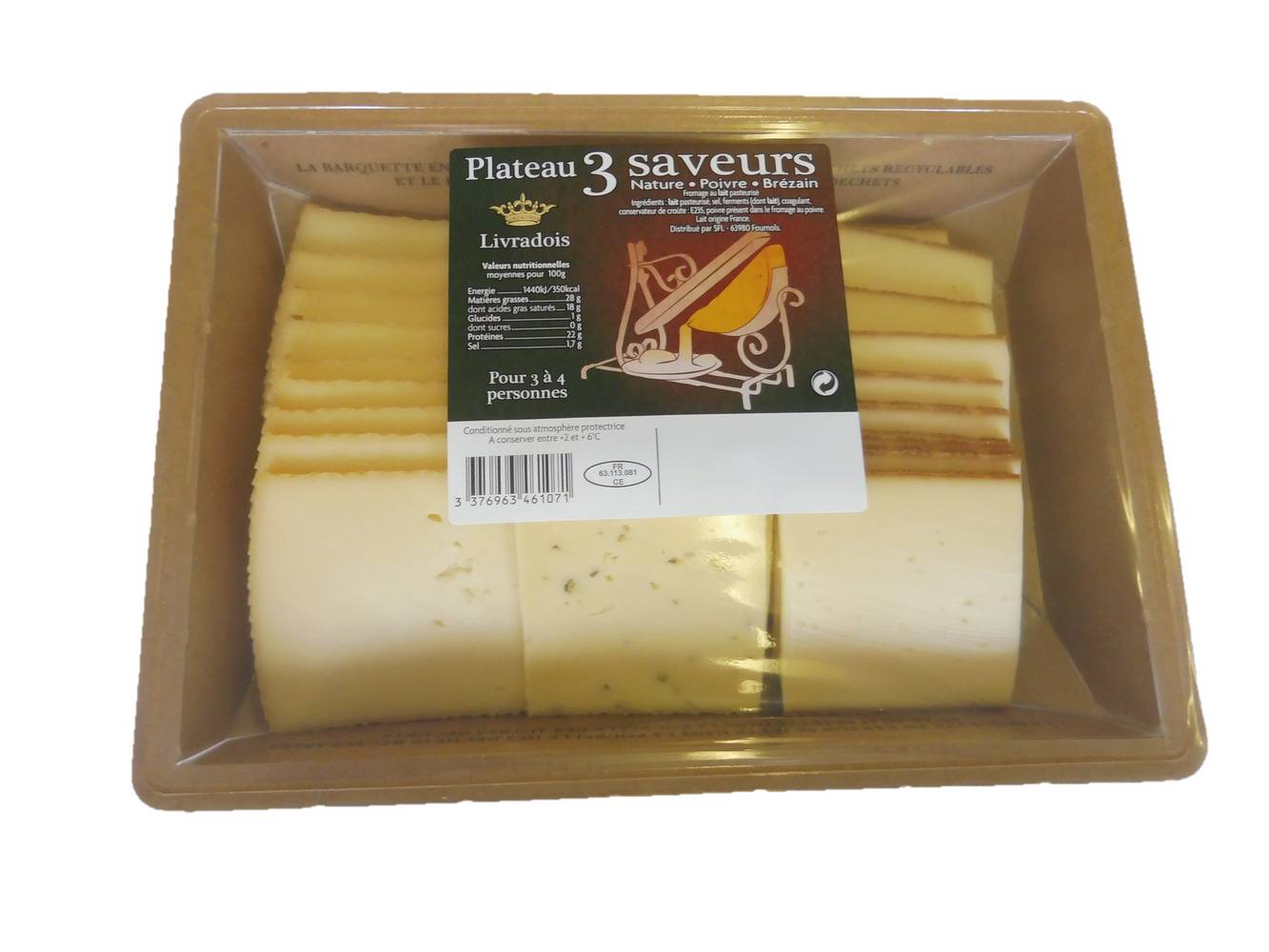 Livradois - Fromage à raclette 3 saveurs nature poivre et brézain (550g)