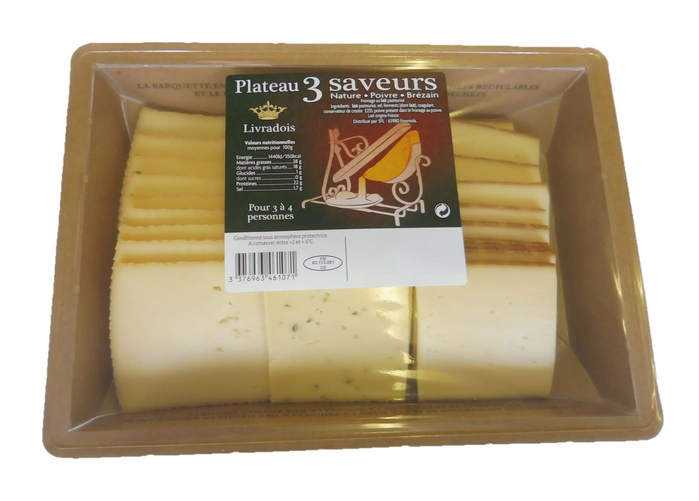 Livradois - Fromage à raclette 3 saveurs nature poivre et brézain (550g)