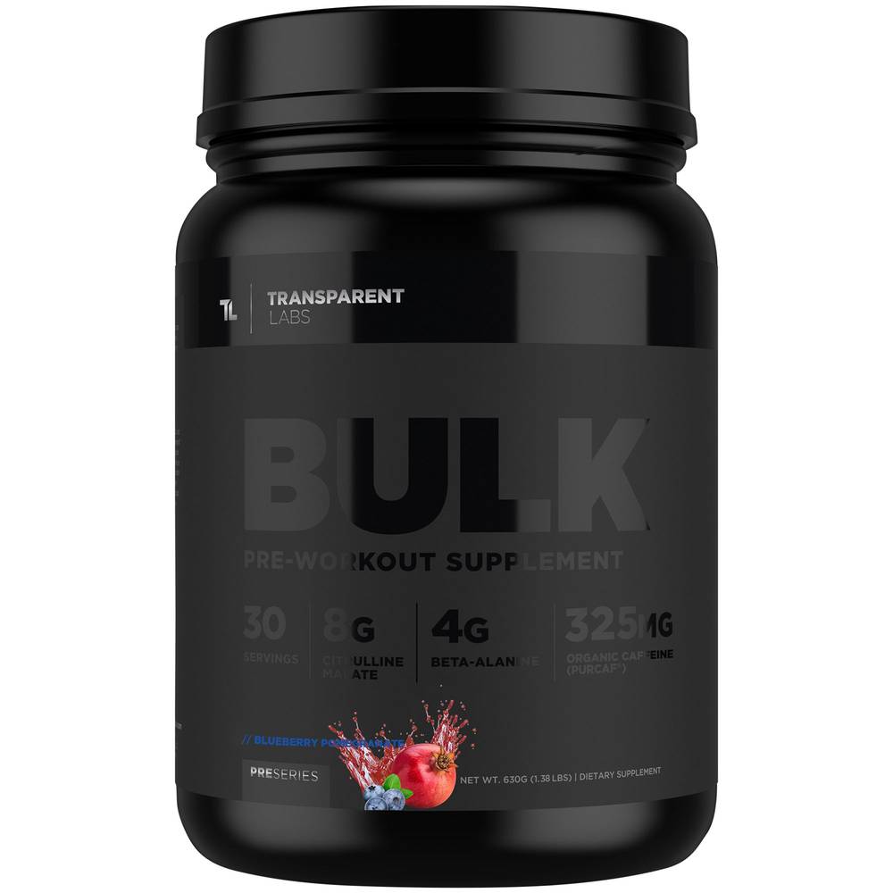 Transparent Labs Bulk Pre-Workout Supplement, Blueberry- Pomegranate (23 oz)