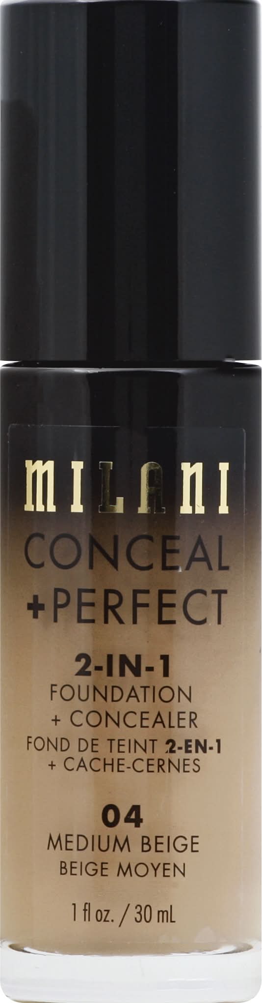 Milani Perfect 2-in-1 Foundation Plus Concealer, 04 Medium Beige (1 fl oz)