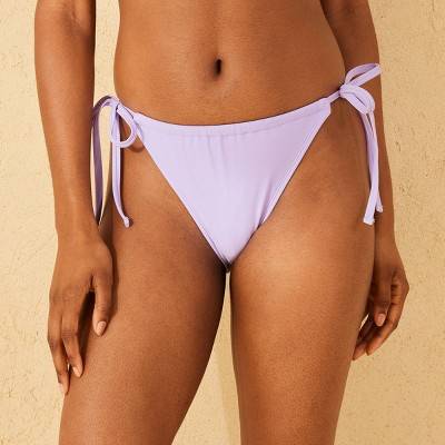 Women's Low-Rise High Leg Cheeky Side-Tie Bikini Bottom - Wild Fable™ Light Purple M: Nylon Spandex Tricot Lined