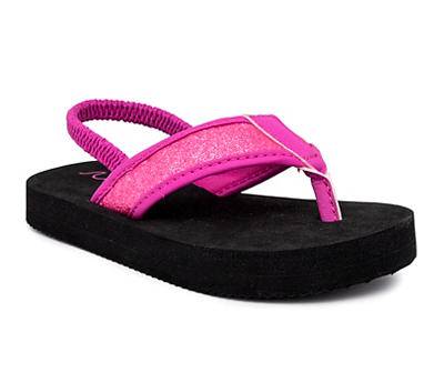 Toddler 6 Pink & Black Glitter Heel Strap Thong Sandal
