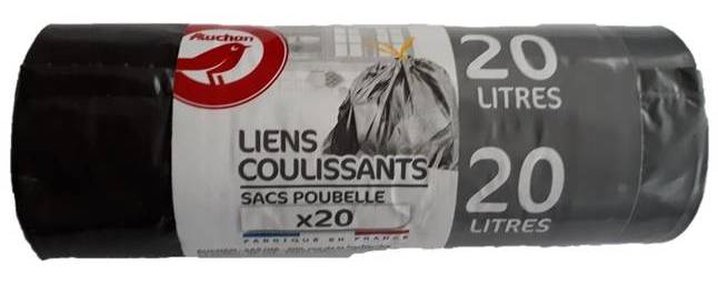 Auchan sacs poubelle liens coulissants 20l x 20