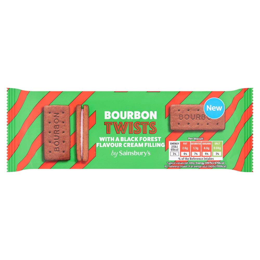 Sainsbury's Bourbon Twists with a Black Forest Flavour Cream Filling 150g