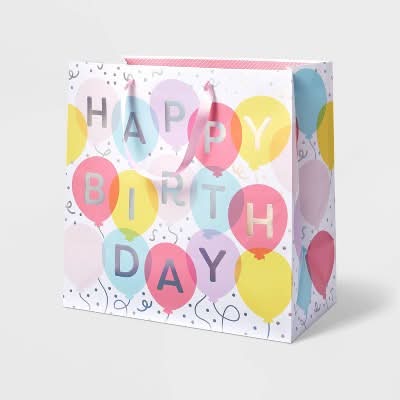 Spritz "Happy Birthday" Balloon Square Gift Bag, Assorted