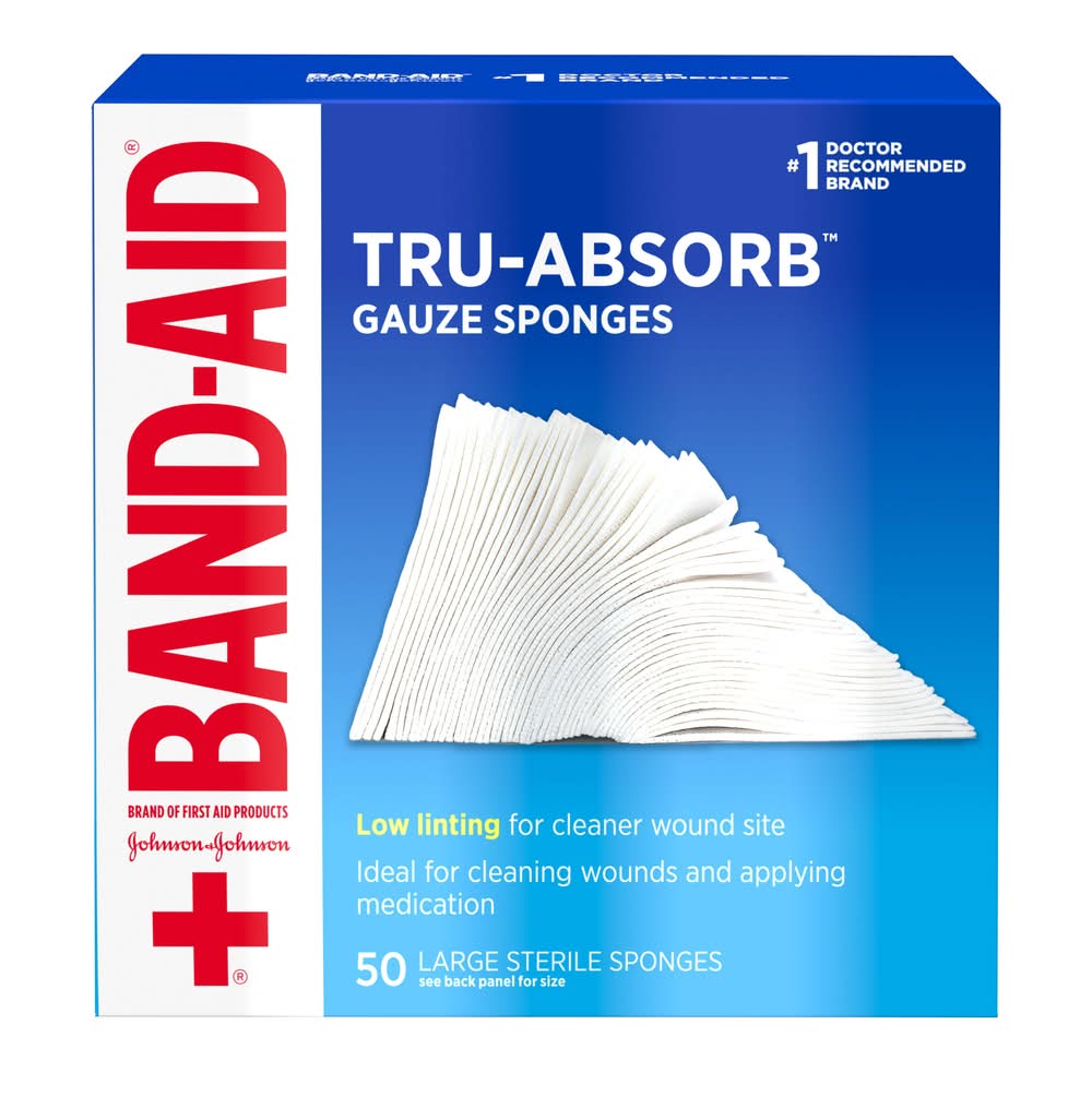 Band-Aid Tru-Absorb Large Sterile Gauze Sponges, 4 in (5 oz, 50 ct)