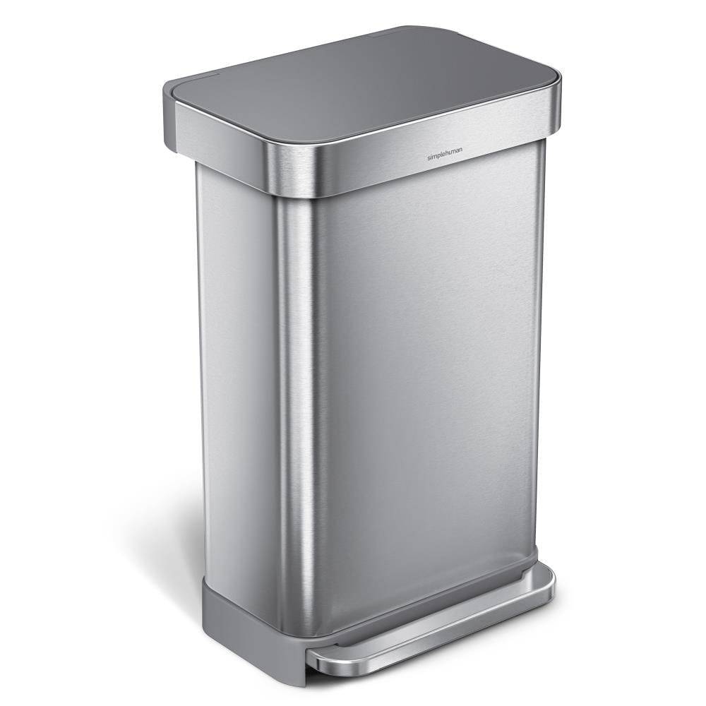 Simplehuman Brushed Stainlessteel Metal Indoor Kitchen Trash Can With Lid, Silver