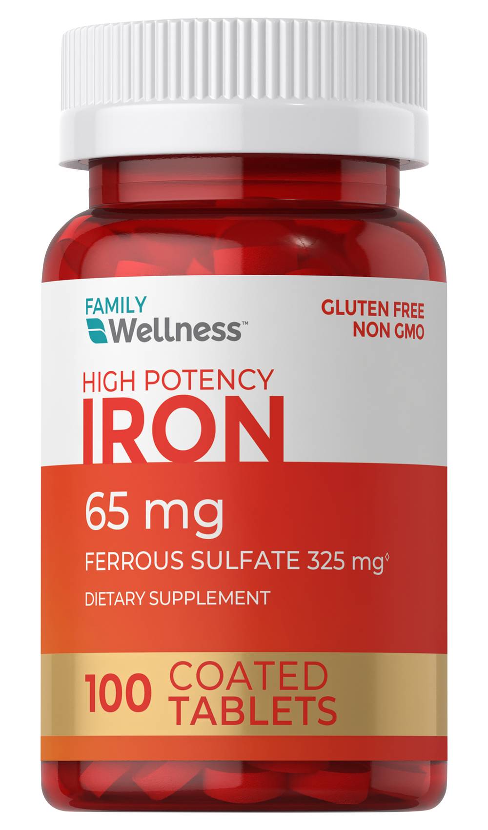 Family Wellness High Potency Iron Ferrous Sulfate Tablets (100 ct)