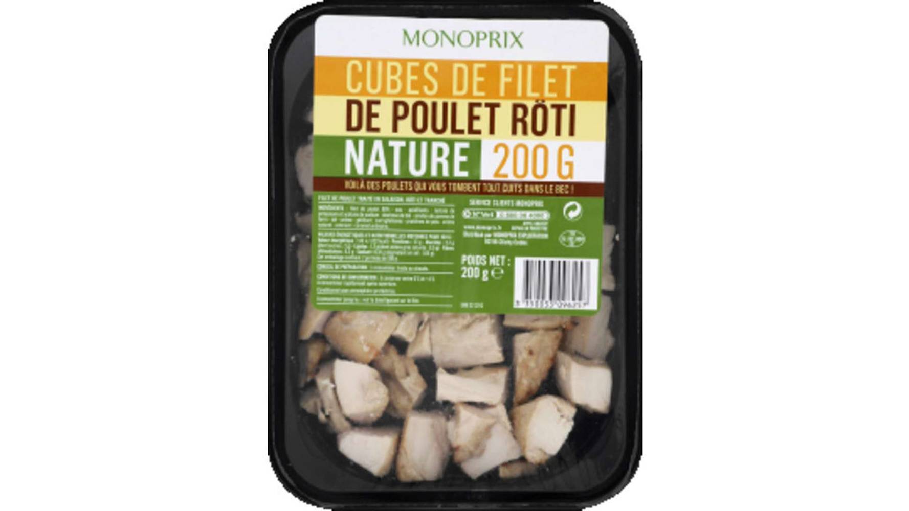 Monoprix - Cubes de filet de poulet rôti nature (200g)