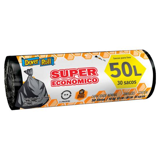 Dover-roll saco preto para lixo super econômico 50l (30 sacos)