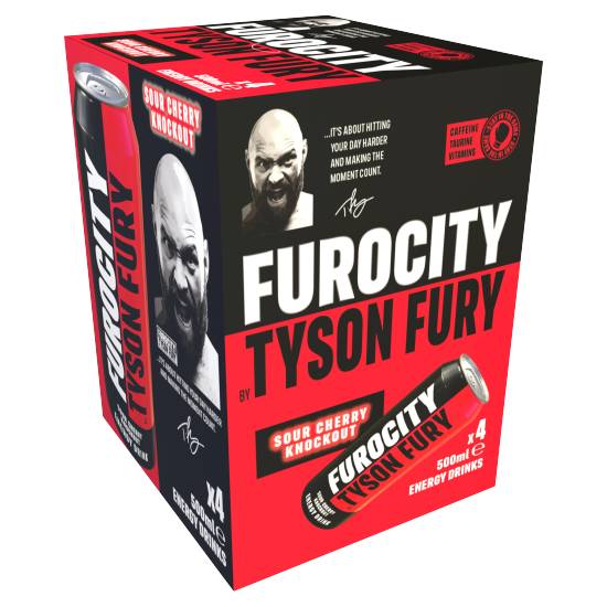 Furocity Tyson Fury Sour Knockout Energy Drinks (4 pack, 500 ml) (carbonated cherry)