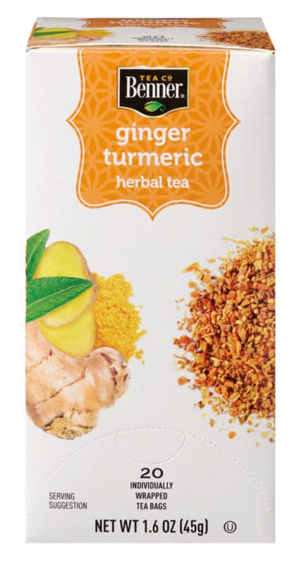 Benner Tea Co. Caffeine Free Herbal Tea Bags, Ginger Turmeric (1.6 oz, 20 ct)