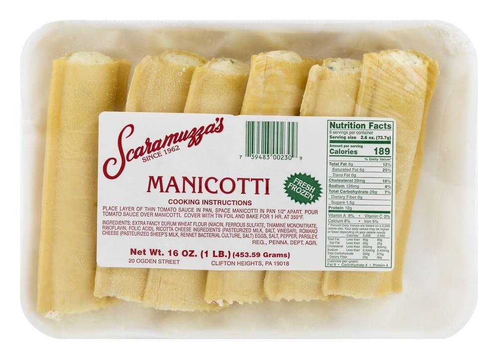 Scaramuzza's Frozen Manicotti (1 lbs)