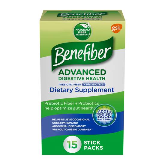 Benefiber Advanced Digestive Health Prebiotic Fiber Supplement Powder with Probiotics, 15 CT