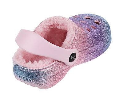 Capelli Toddler Glitter Ombre Faux Fur Lined Clog, Large, Pink-Purple