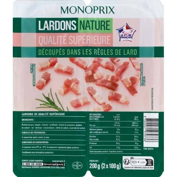 Monoprix Lardons Nature Qualité Supérieure La Barquette De 200 G