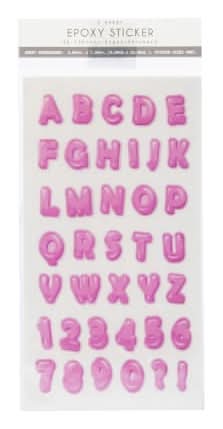 Epoxy Alphabet Letter & Number Stickers 38-Count Pink