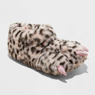 Kids' Kelsi Monster Foot Character Slippers - Cat & Jack™ Pink 2-3: Animal Print, Indoor/Outdoor