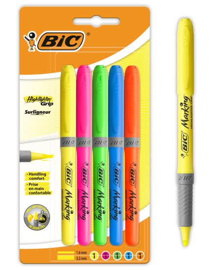 BiC Brite Liner Grip Highlighters (5 pack)