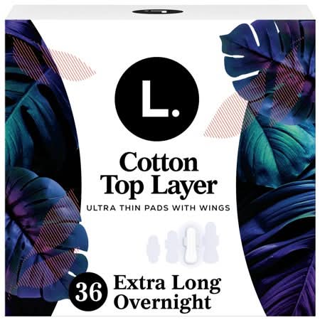 L. Cotton Top Layer Ultra Thin Overnight Pads, Women, Extra Long (36 ct)