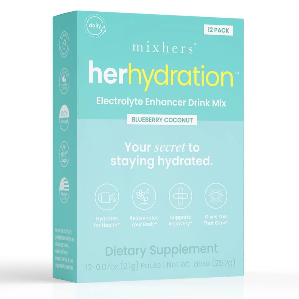 Mixhers Herhydration Electrolyte Enhancer Drink Mix, Blueberry Coconut (0.07 oz, 12 ct)