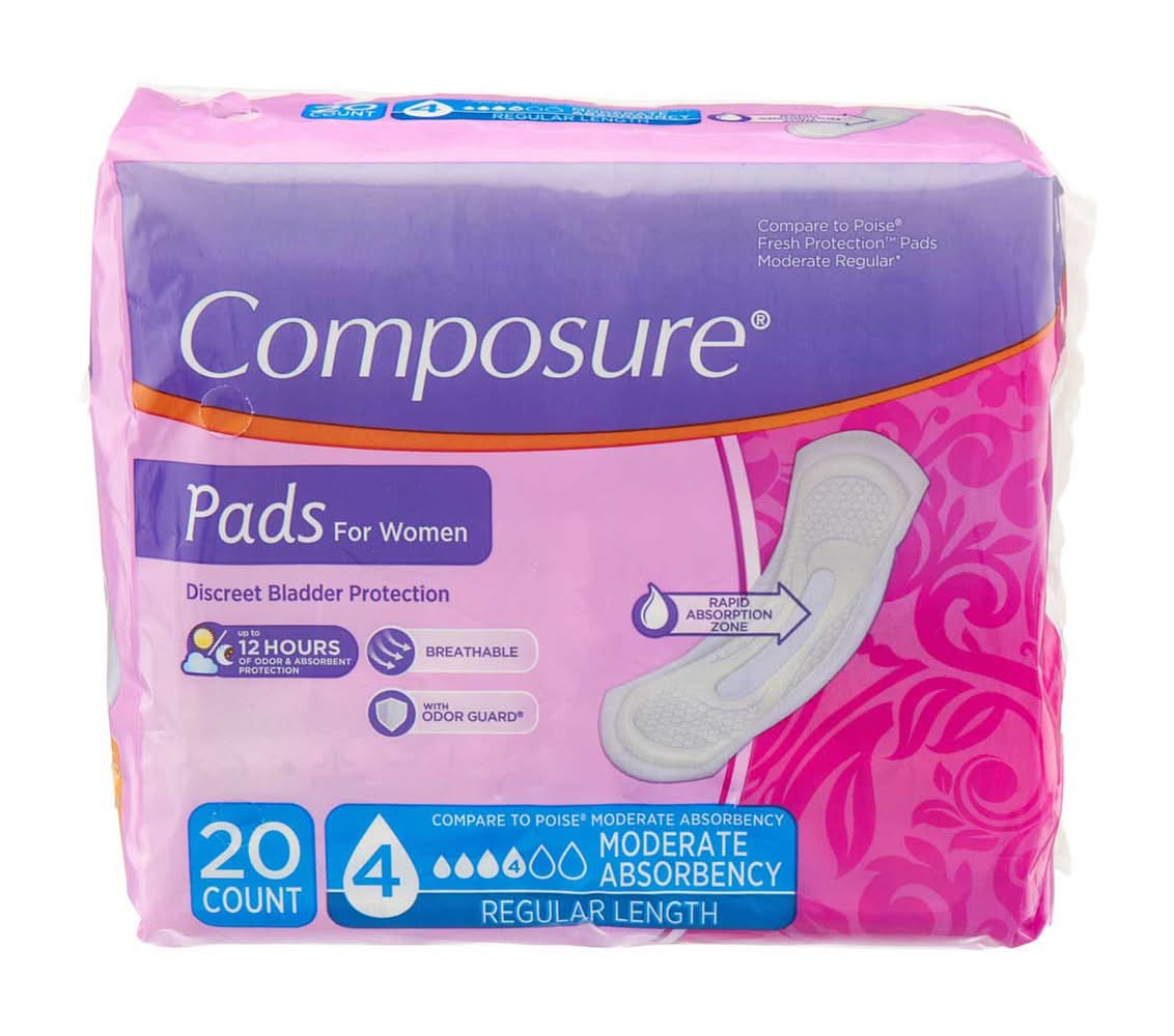 Composure Moderate Absorbency Regular Length Pads, Women (20 ct)