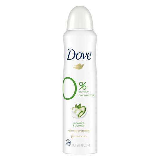 Dove Deodorant Spray 0% Aluminum 48-Hour, Cucumber & Green Tea, 4 OZ
