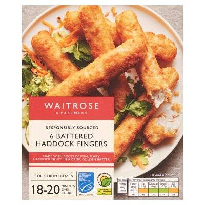 Waitrose & Partners Frozen Chunky Battered Haddock Fish Fingers (300g)